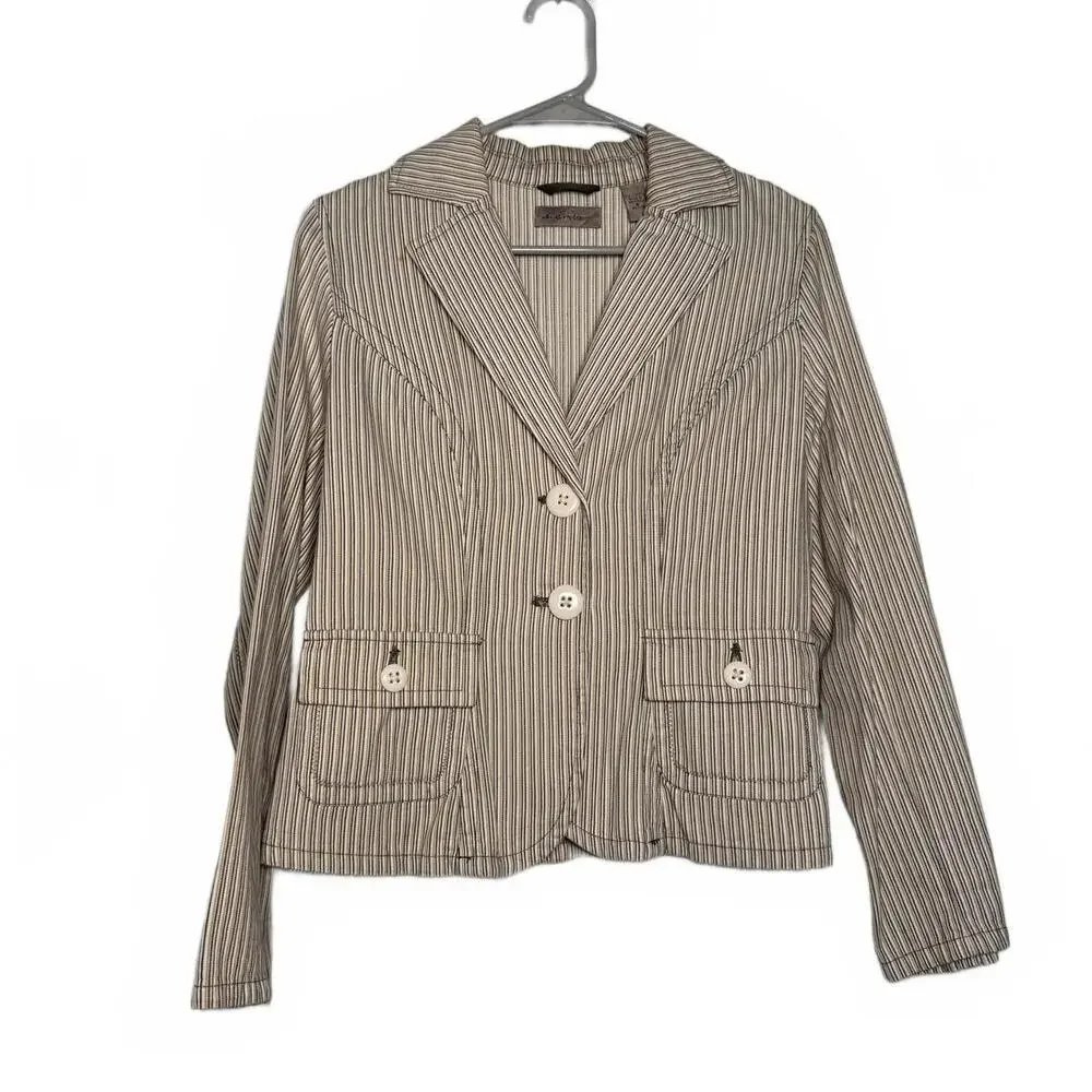 Y2K Indie vanguard Preppy Beige Striped Blazer Jacket - Picture 2 of 6